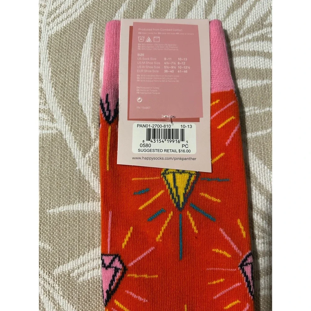 Happy Socks Mens Pink Panther Diamond Combed Cotton 8-12‎ Orange Pink Yellow New